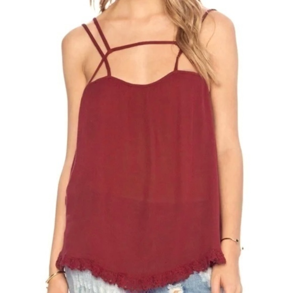 Free People Intimately Summer Straps Burgundy Crochet Cami Tank Top Size…